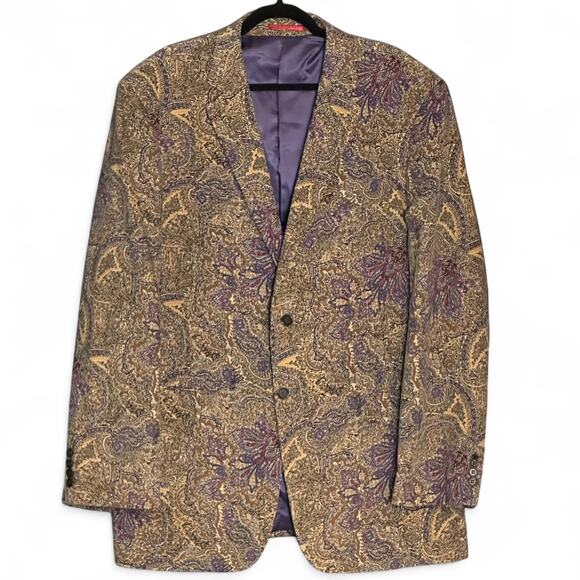 Alan Flusser XXL Corduroy Sport Coat Paisley Brown Purple Boho Y2K Vintage Party - Picture 1 of 11